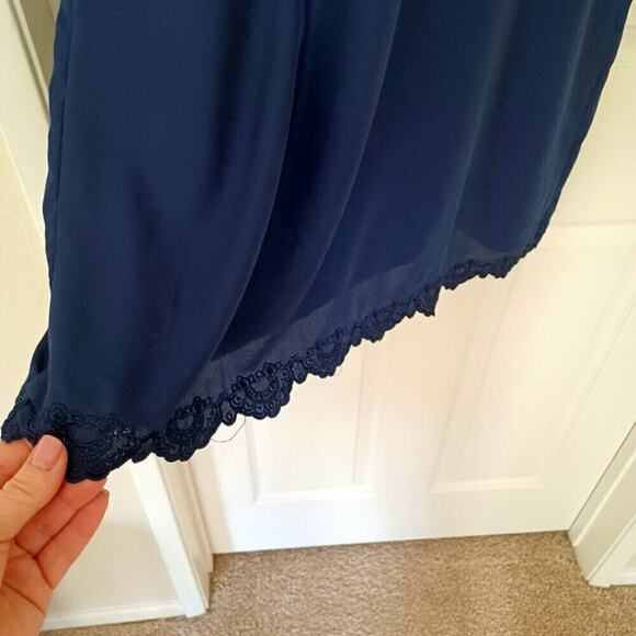 NWT Parker Aquarius Overlay Lace Trim Shirt Dress Navy Blue M Lace Hem - Picture 10 of 11